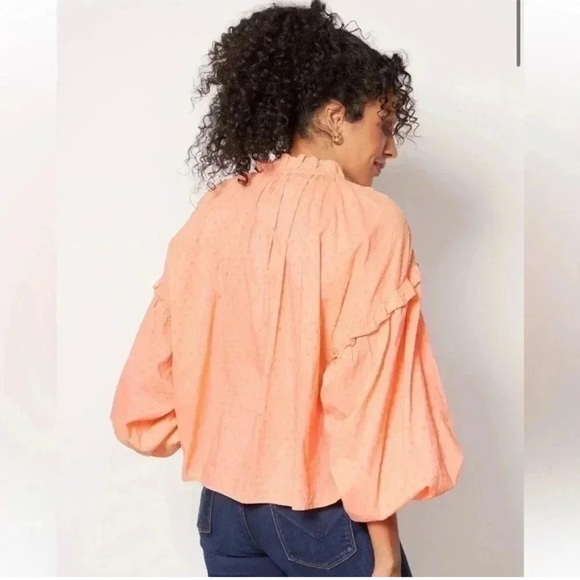Cleobella Phoenix Blouse Coral Long Sleeve Cotton US Sz Large - Picture 2 of 7